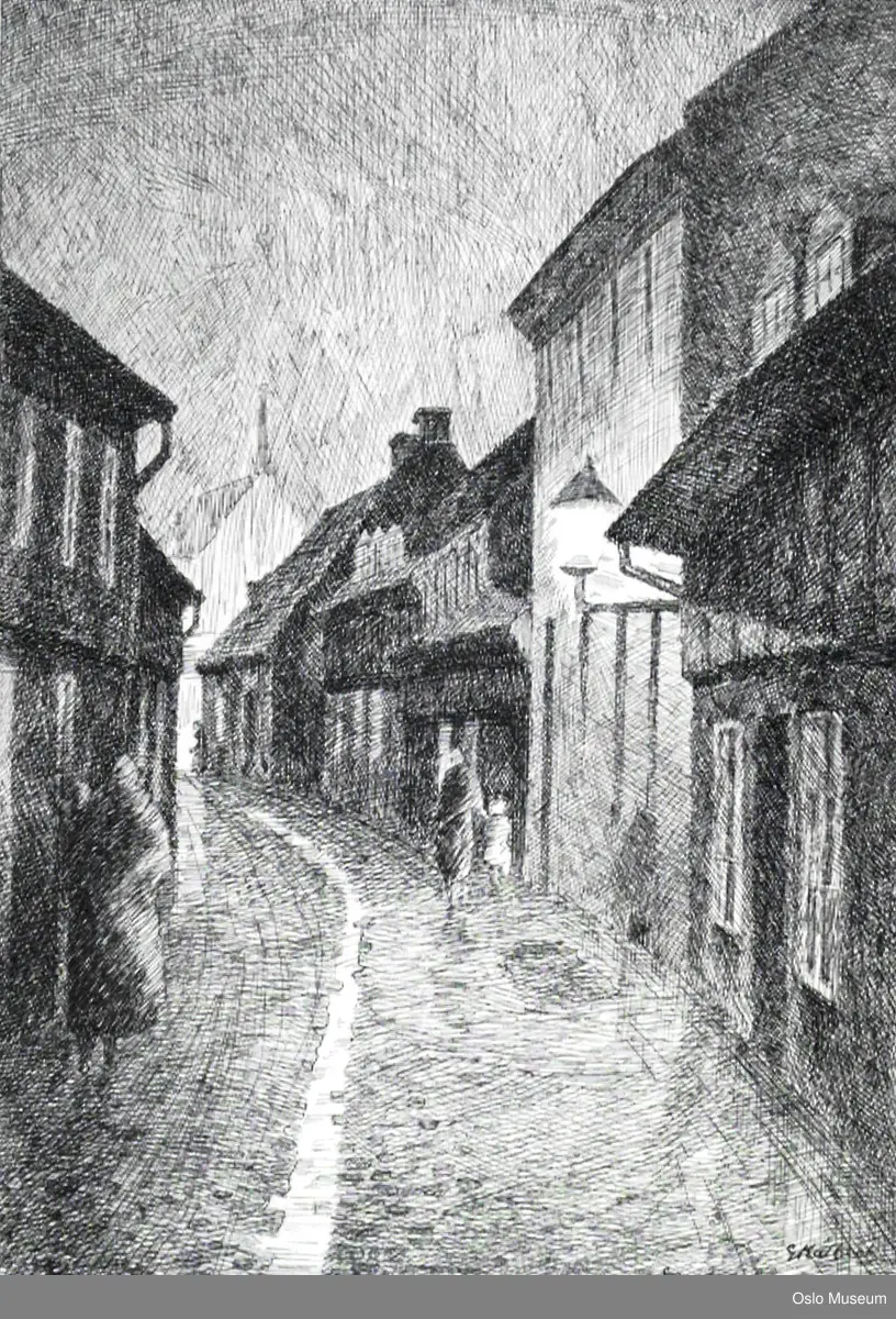 arkitektur, gateløp, husrekke, kveld, lampe