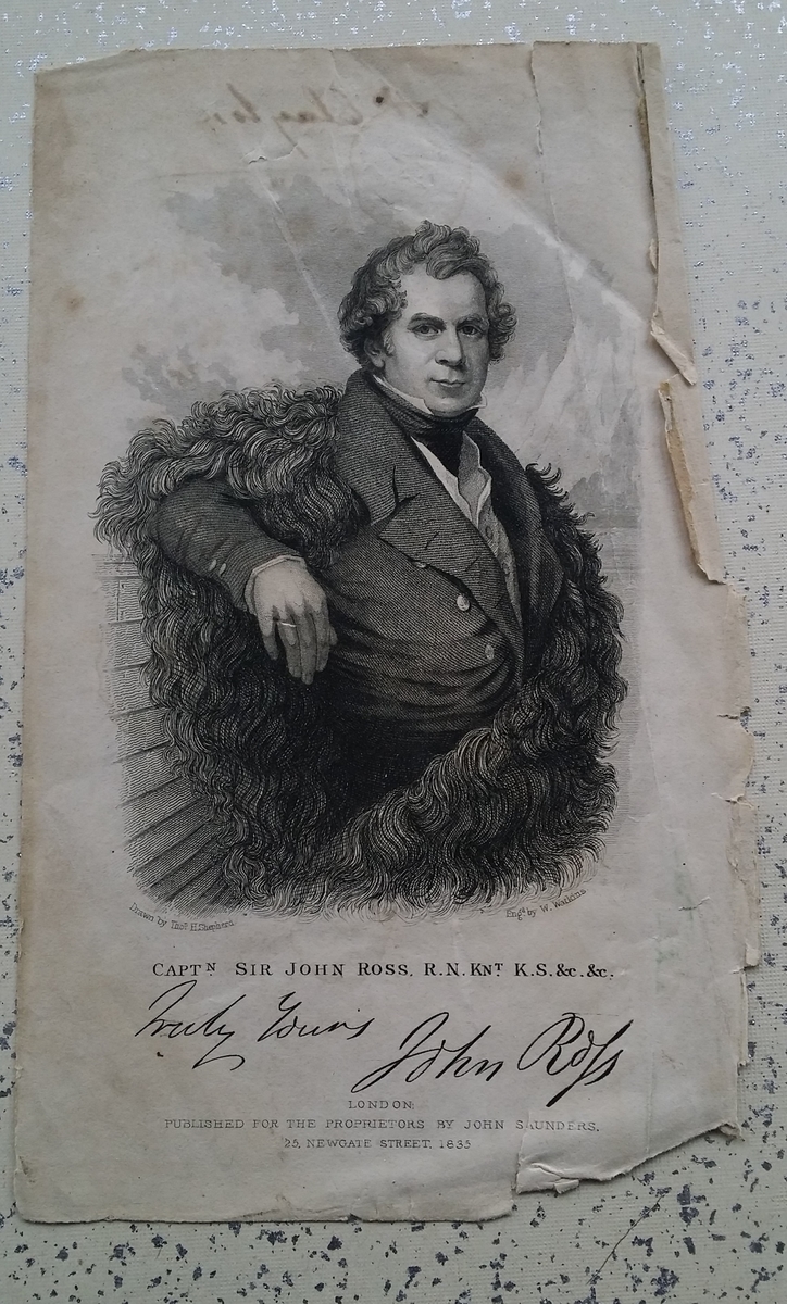 Kobberstikk, repro. Sir John Ross. Sign: Truly Yours John Rofs. Fillete kanter. Inne i RA.0319.B.