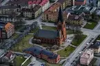 Flygfoto över Nässjö kyrka.