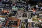 Flygfoto över Nässjö centrum med Stortorget i mitten.