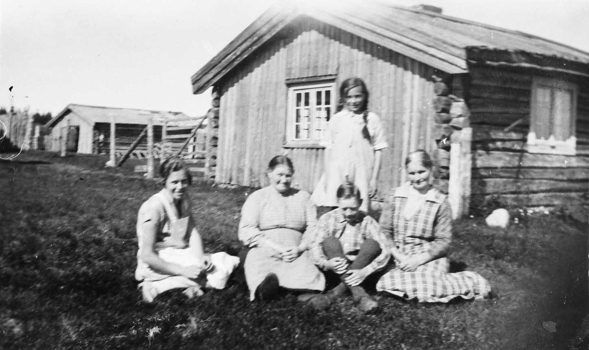 Personer, klær, seterhus.