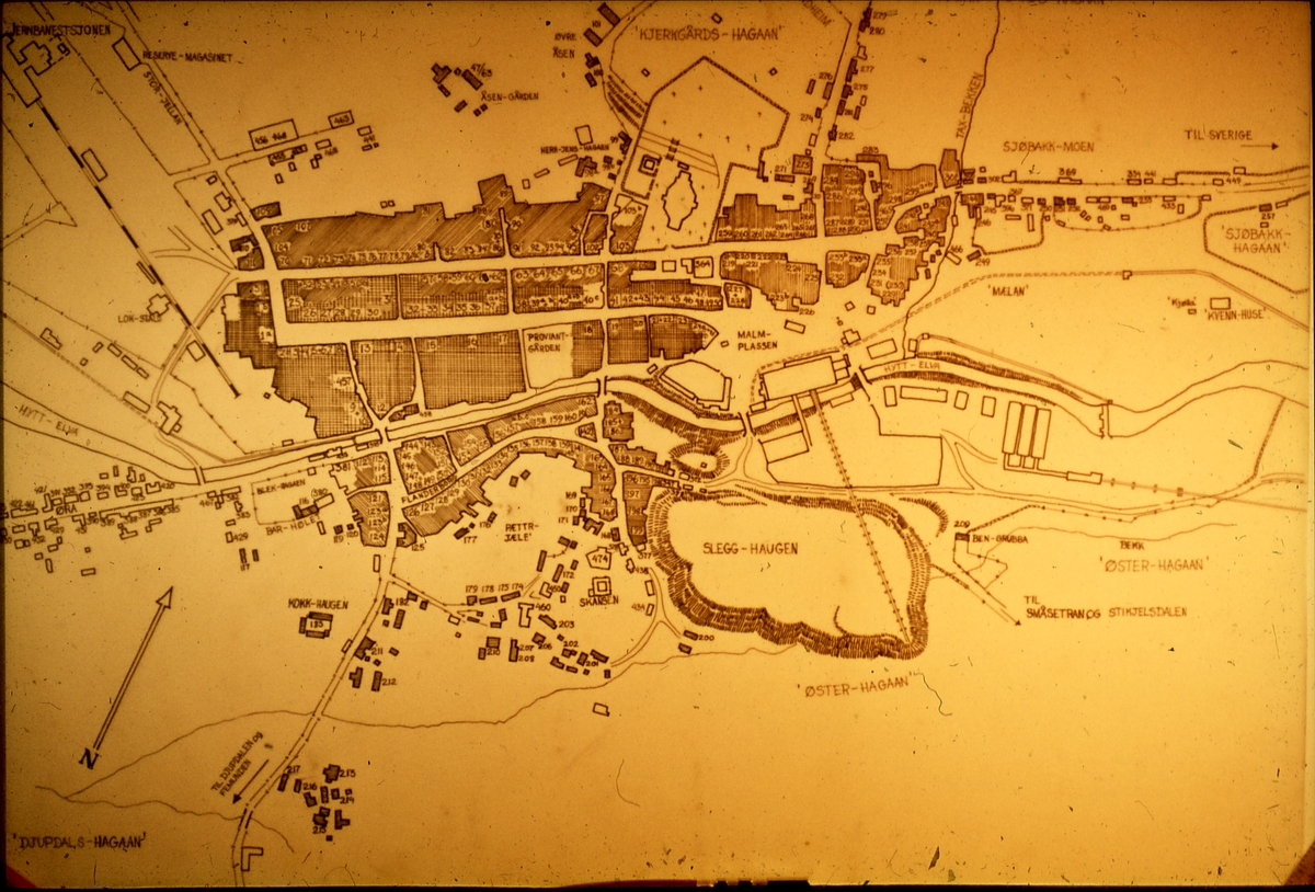 Kopiert bykart av Røros bergstad fra 1903