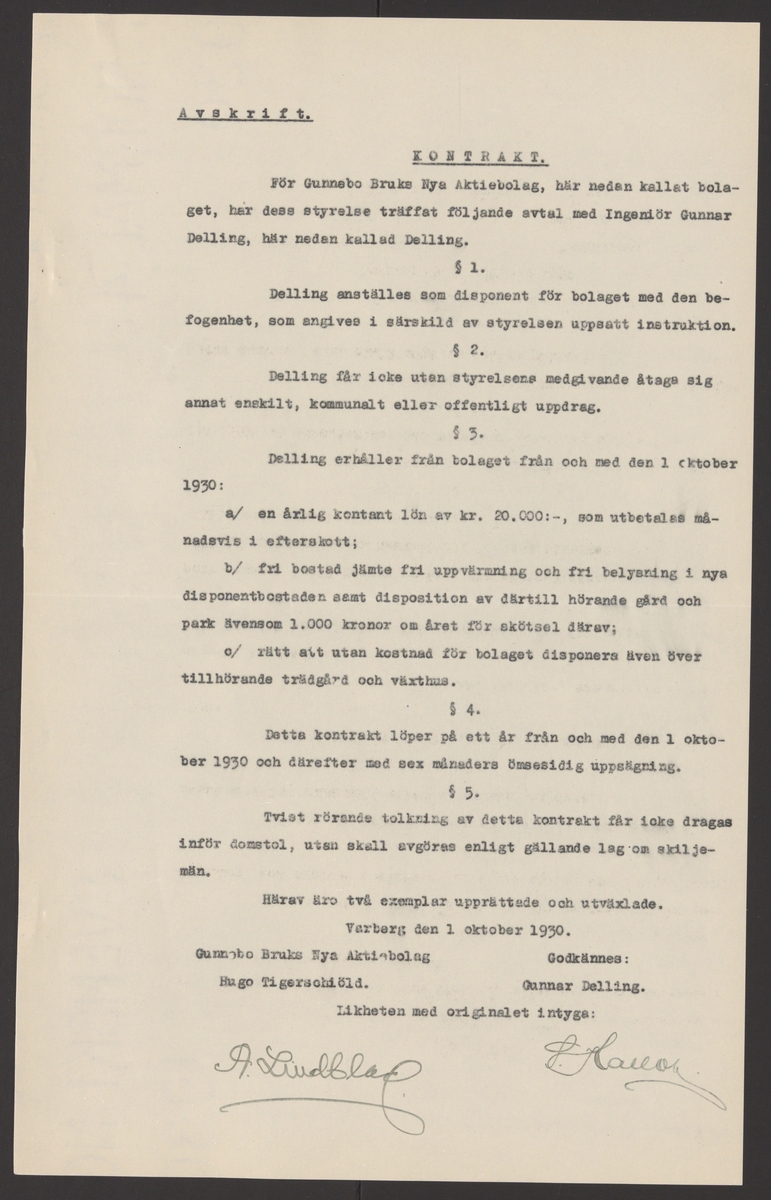 Gunnebo bruks kronologi.
Ur Carl Sahlins bergshistoriska samling.