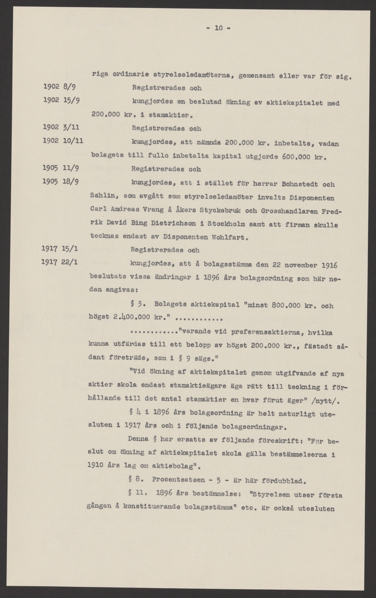 Karlsdals bruks kronologi.
Ur Carl Sahlins bergshistoriska samling.