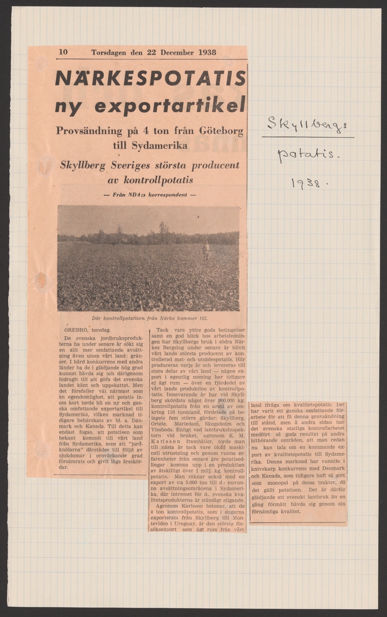 Skyllbergs bruks kronologi.
Ur Carl Sahlins bergshistoriska samling.