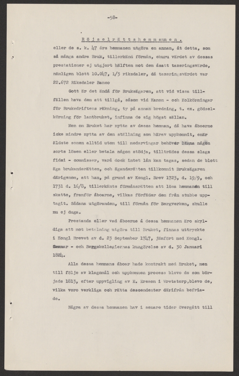 Åkers styckebruks kronologi.
Ur Carl Sahlins bergshistoriska samling.