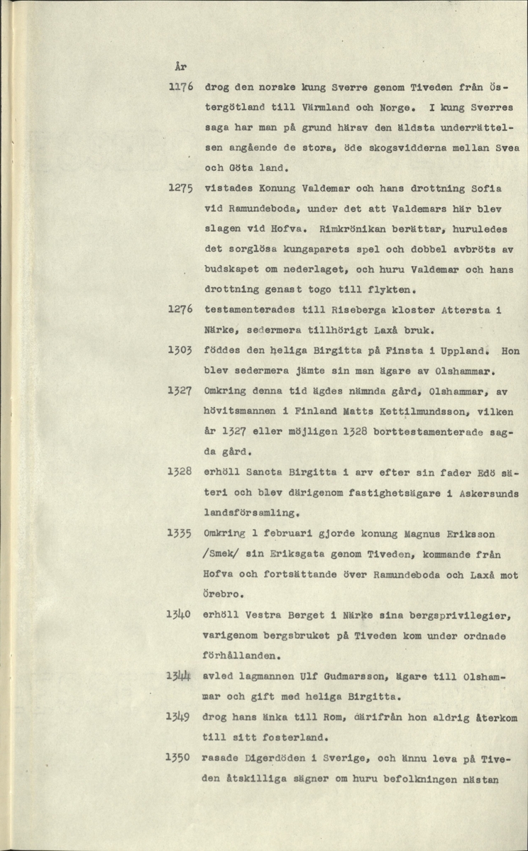 Laxåverken.
Laxå bruks kronologi.
Ur Carl Sahlins bergshistoriska samling.