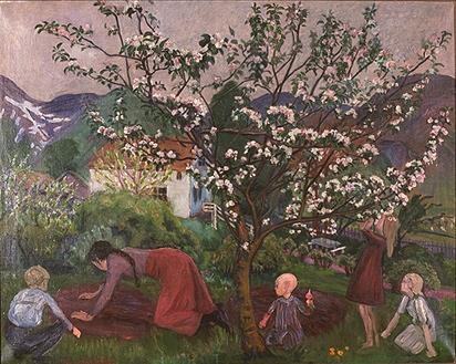 I hagen (Prestegårdshagen) [Maleri]