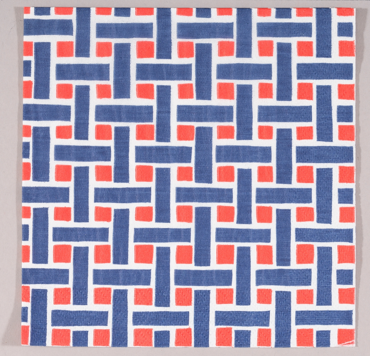 Fargene blå, hvit og rød i et kryssmønster med vertikale og horisontale streker.