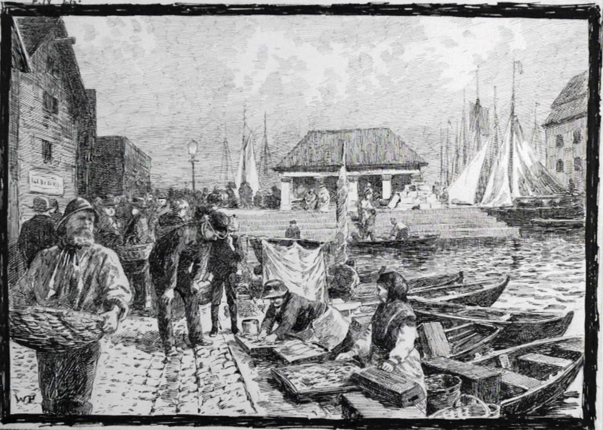 arbeide, fiskebrygge, fiskekone, fiskehall