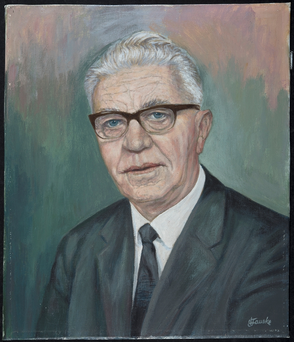 Erling Bjørnerud, Hamar, banksjef  Oplandske Kreditbank 01.03.1946 - 03.10.1968. Portrett, malt av Fauske.