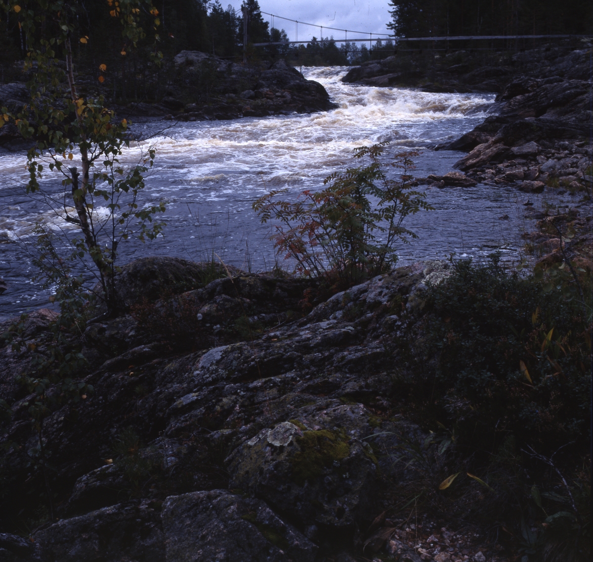 Hylströmmen med hängbro över Voxnan 8 juni 2001.