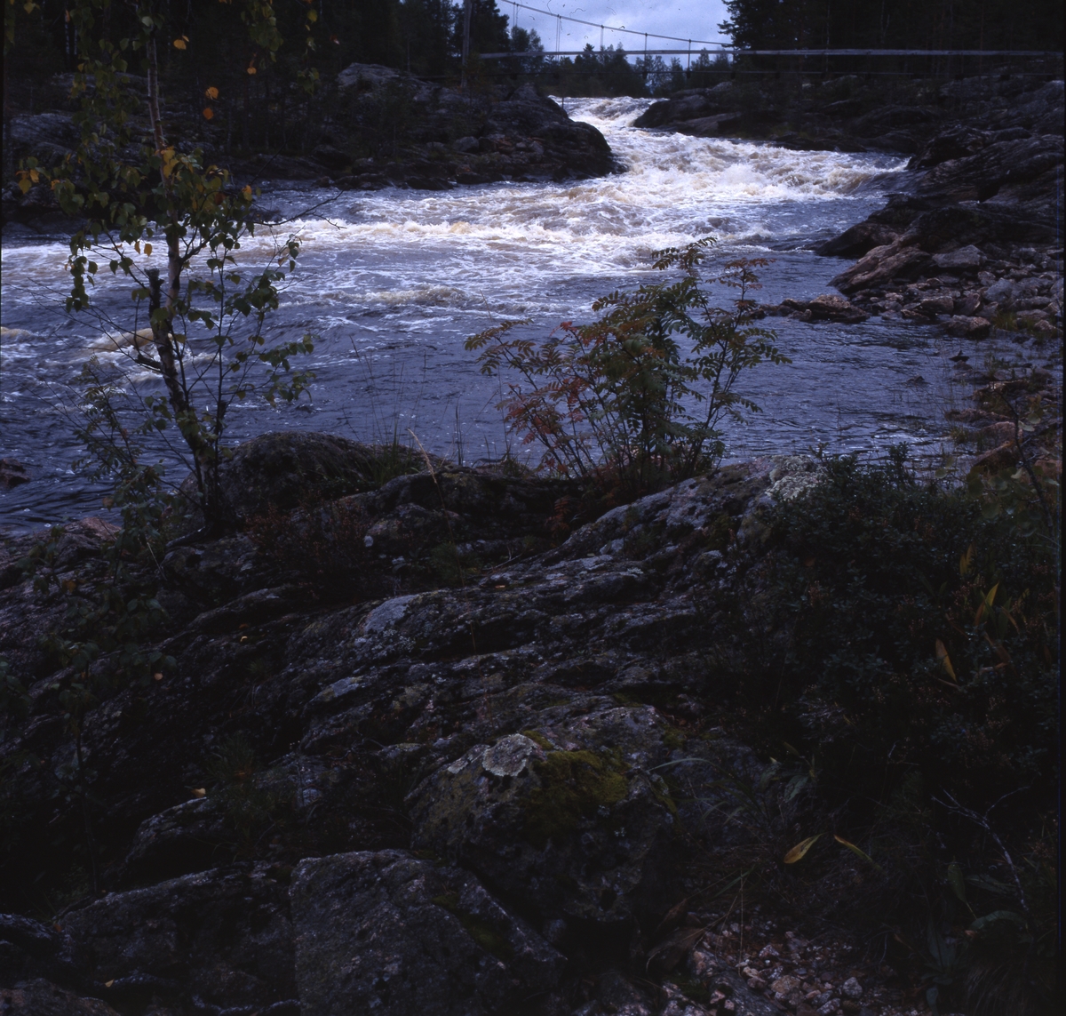 Hylströmmen med hängbro över Voxnan 8 juni 2001.