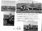 F6 Karlsborg 1945. Furir Runold buklandar 19/6 med gul J v västra hörnet avfältet efter motorstörningar i starten. Albumet är en del av en donation från Karl-Axel Hansson, Karlsborg. Förteckning över hela donationen finns i albumet samt som Word-dokument.
