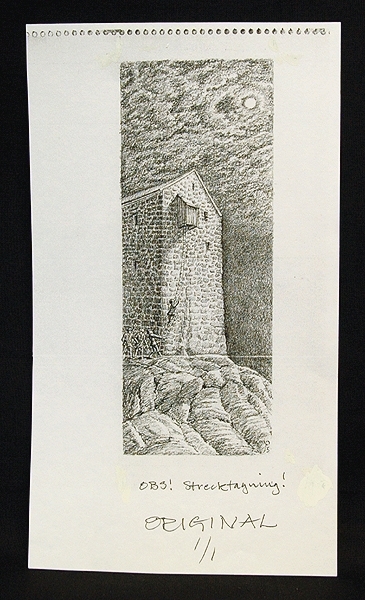 a) Tuschteckning föreställande böndernas arbete att bygga fästningen. 
b) Tuschteckning föreställande en flöjt. c) Teckning (fotostatskopia?) av Marcus Meyers övertagning av fästningen. d) Teckning (fotostatskopia?) av Varbergs fästning som bok. e) Teckning (fotostatskopia?) föreställande en arm hållandes en rovfågel. f) Fotostatskopia av murtegel.