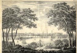 Utsigt af Stockholm tagen från Kongl. Djurgården [Litografi]