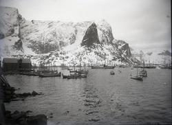 Fiskebåter i havn. Nordlandsbåter i forgrunnen.