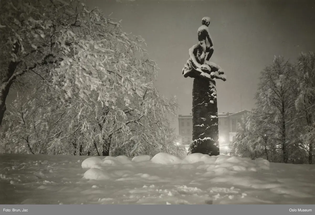 park, Abelmonumentet, snø, nattemørke, Slottet