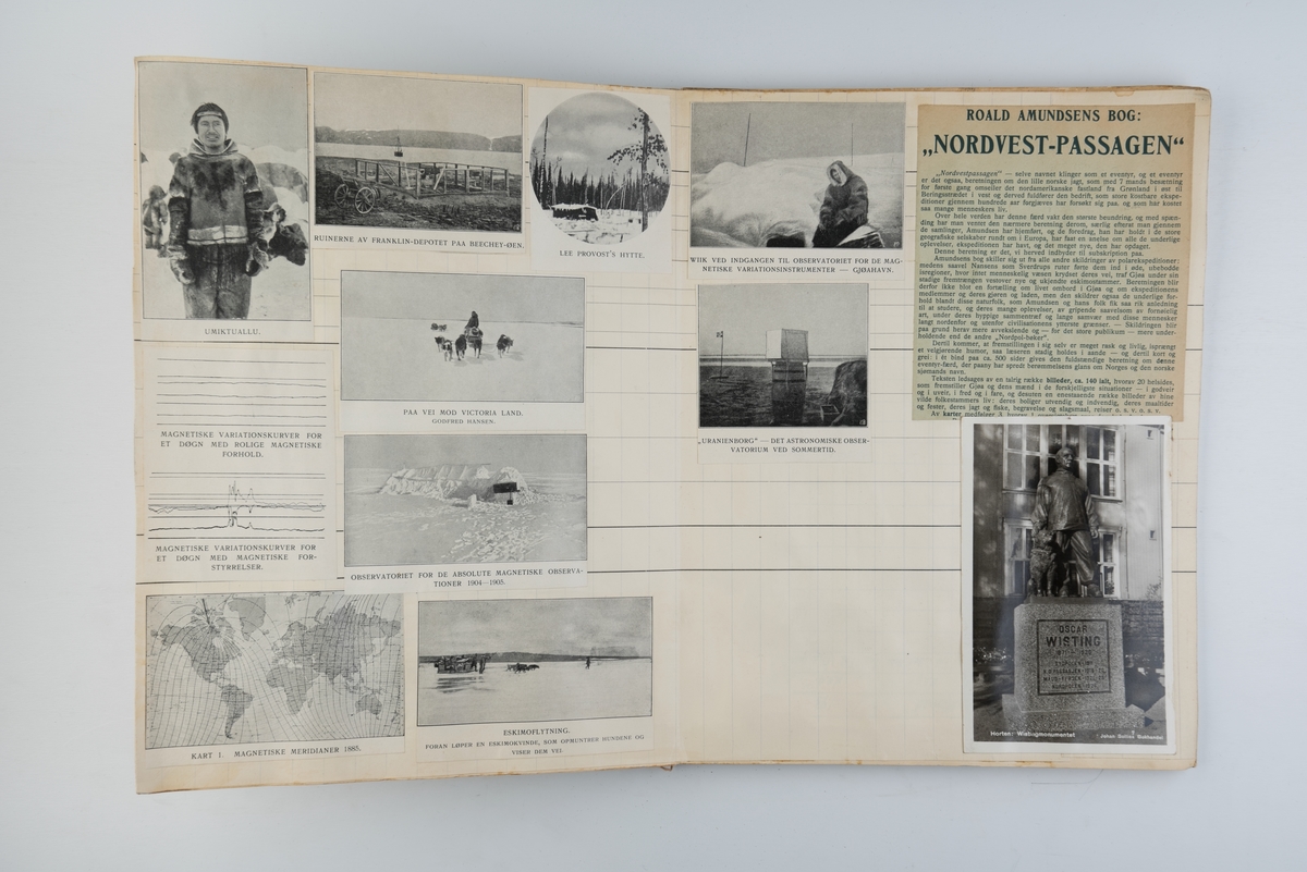 Utklippsbok med illustrasjoner fra Roald Amundsens Nordvest-Passagen