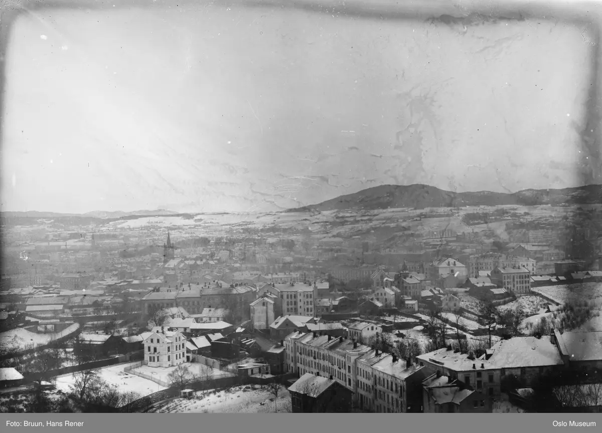 utsikt, Oslo Hospital, bygårder, Grønland kirke, snø