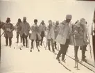 Smålands husarregemente K 4 på skidor, vinterövning i Norrbotten omkring 1910.