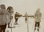 Smålands husarregemente K 4 på skidor, vinterövning i Norrbotten omkring 1910.