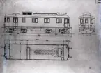 Ritning till diesel-elektrisk vagn.
Tillverknings år: 1922.