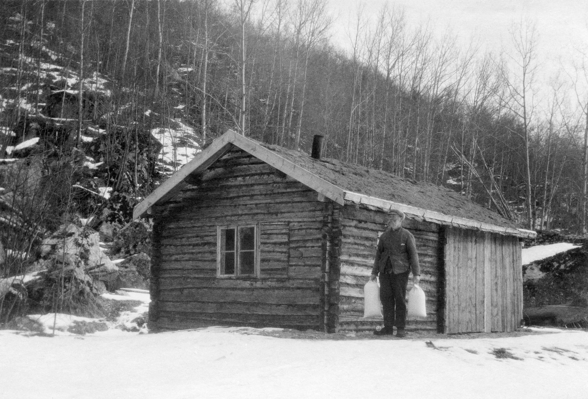 Salten Skogselskaps klengstue på Elvegård i Skjomen i Ofoten, fotografert våren 1926, da anlegget var nytt. Bygningen besto av en noenlunde kvadratisk laftet kjerne, som tydeligvis hadde en fortid som en annen type bygning. Sentralt på gavlveggen var det et lite vindu, og vi ser også spor etter en eldre, gjentømret vindusåpning, som ikke var fullt så sentrert på veggflata. I den enden av bygningen som lå lengst fra fotografen var tilbygd et vinduløst rom i bordkledd bindingsverk, antakelig et oppbevaringsrom for konglesekker som skulle klenges og kanskje for ferdigklenget frø.  Hele bygningen hadde nylagt torvtak. Opp fra mønet stakk det et jernrør, sannsynligvis røykavløpet fra ovnen som varmet opp klengstua.  Foran bygningens langvegg står en mann med mørke vadmelsbukser, busserull og sixpencelue.  Han hadde en diger kvit pose, antakelig med ferdigklenget frø, i hver hand. Mannen er Jacob Nergård (f. 1863) gardbruker på Elvegård og Elvemork, og skogvokter eller skogbetjent i statsskogene i Ofoten (Tromsø skogforvaltning) fra 1888.  Han var også bestyrer ved den avbildete klengstua, en oppgave han skjøttet på en samvittighetsfull og dyktig måte. I 1928 fikk han Salten Skogselskaps diplom for sitt engasjerte virke for innsamling av kongler og klenging av skogfrø fra selskapets distrikt.