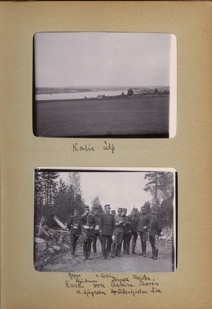 Text i fotoalbum: "Rappe, v. Arbin, Björkman, Törnell, Meister, von Arbin, Thorén, A. Sjögreen, Söderhielm, Lie."