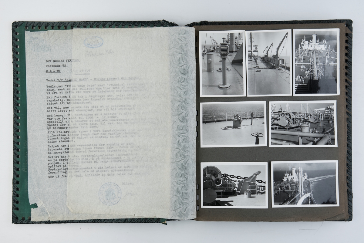 Album med fotografier fra prøveturen av T/T 'Nissho Maru' og fra byggingen av skipet