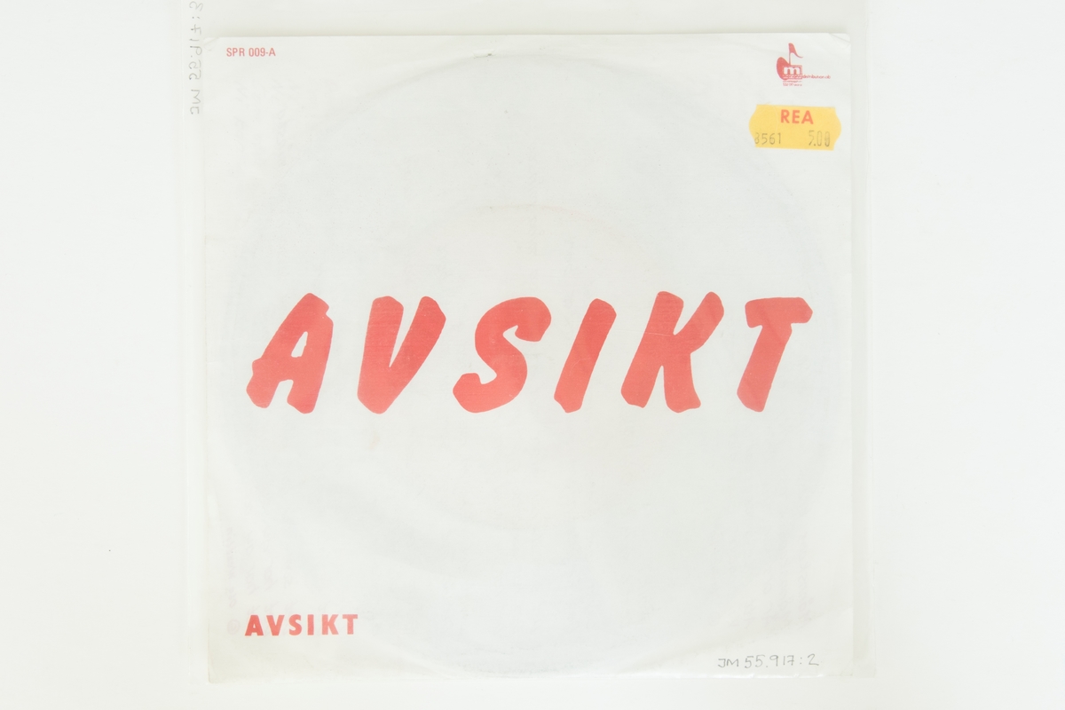 Singel-skiva av svart vinyl med röd pappersetikett med svart tryckt text, i omslag av vikt papper i plastficka. På omslagets insida finns bland annat sångtexterna tryckta. På omslaget finns en prislapp: "REA 5.00"

JM 55917:1, Singelskkiva, SPR-009

Sida A: 
1.Avsikt (text och  musik: Ola Westlin)
Sida 2: 
1. Knut Johanssons sång (text och musik: Ola Westlin)

Text på pappersetiketten:
"ALL RIGHTS OF THE MANUFACTURER AND OF THE OWNER OF THE RECORDED WORK RESERVED. UNAUTHORISED PUBLIC PERFORMANCE, BROADCASTING AND COPYING OF THIS RECORD PROHIBITED"

JM 55917:2, Omslag
JM 55917:3 Plastficka till omslaget