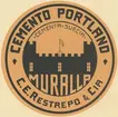 Fabriksmärke för cementpåsar. Muralla. C. E. Restrepo & Cia. Portland Cement.