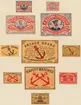 Etiketter för tändsticksaskar, från Svenskt Industri- och Handelsmuseum.
Maritima motiv. Sjöman, ankare.