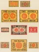 Etiketter för tändsticksaskar, från Svenskt Industri- och Handelsmuseum.
Valuta (The Guinea, The Rupee).