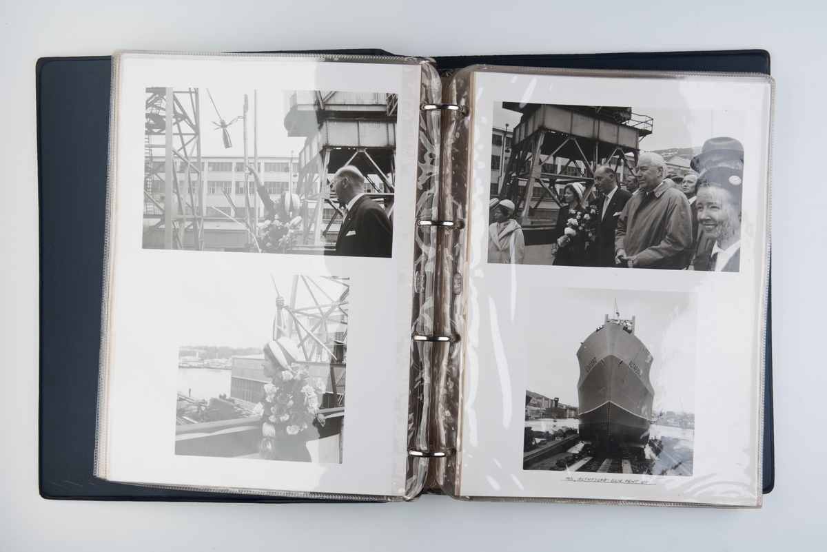 Album med fotografier fra sjøsettingen og prøveturen til M/S 'Altafjord' (b.1962) bygget ved Bergens mekaniske verksted