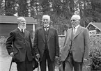 Lokförare Sörman 85-års dag 1937 (E. Sörmans far), samt förman Eriksson (84 år) och lokmästare M.R. Wallin (86 år).På Malmön.