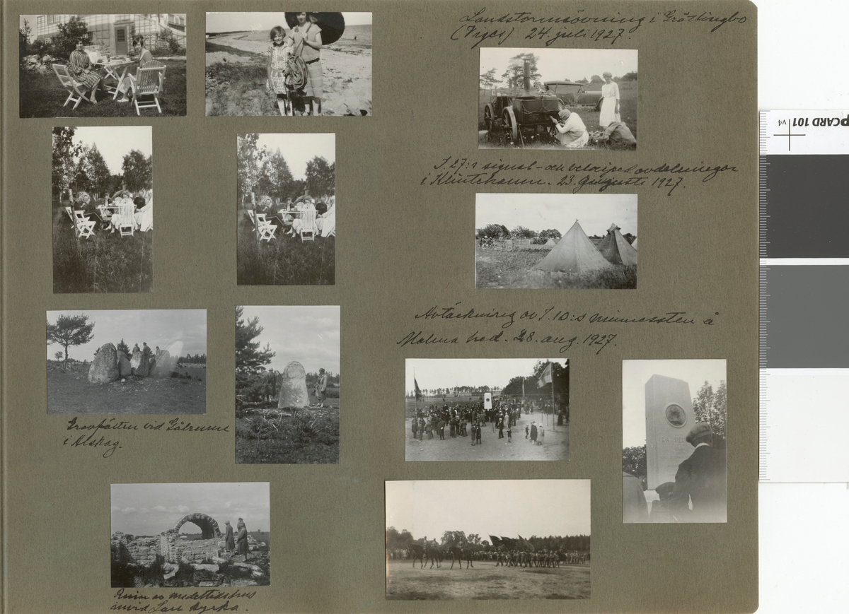 Text i fotoalbum: "Avtäckning av I 10:s minnesten å Malma hed 28. aug. 1927".