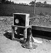 Flyglarmshögtalare. Apparat för flyglarm. A 6 i Filborna, Skåne.