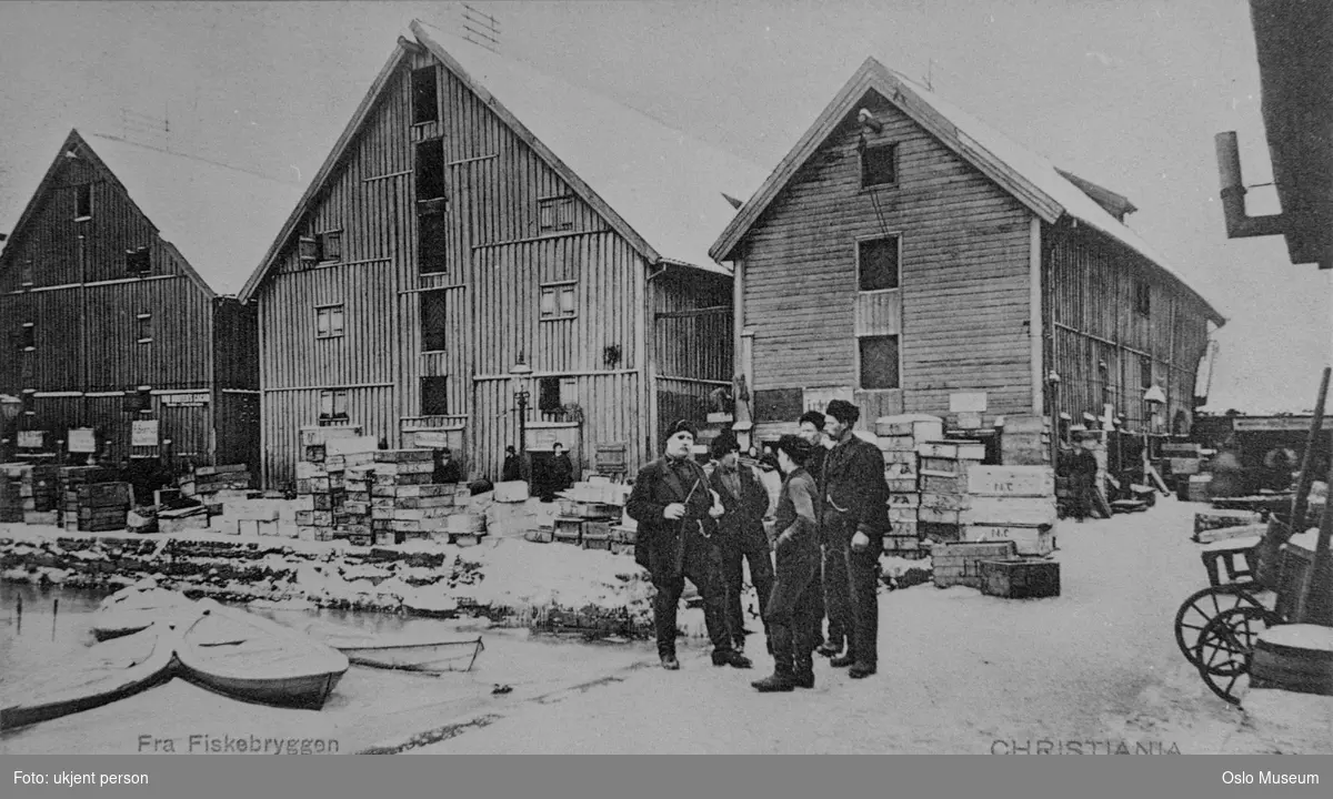 havn, fiskebrygge, mennesker, sjøboder