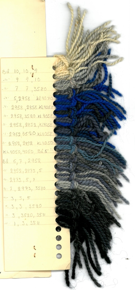 Skiss och garnblandningar till flossa-och ryamatta. 
Månspegling
Formgivare: Kerstin Butler 1964