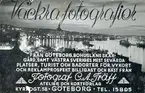 Reklam för Carl Alfred Träffs fotografiska verksamhet i form av ett vykort. 
I bakgrunden är ett fotografi föreställande Göteborg i kvällsbelysning. Över detta står med tryckt text: 
