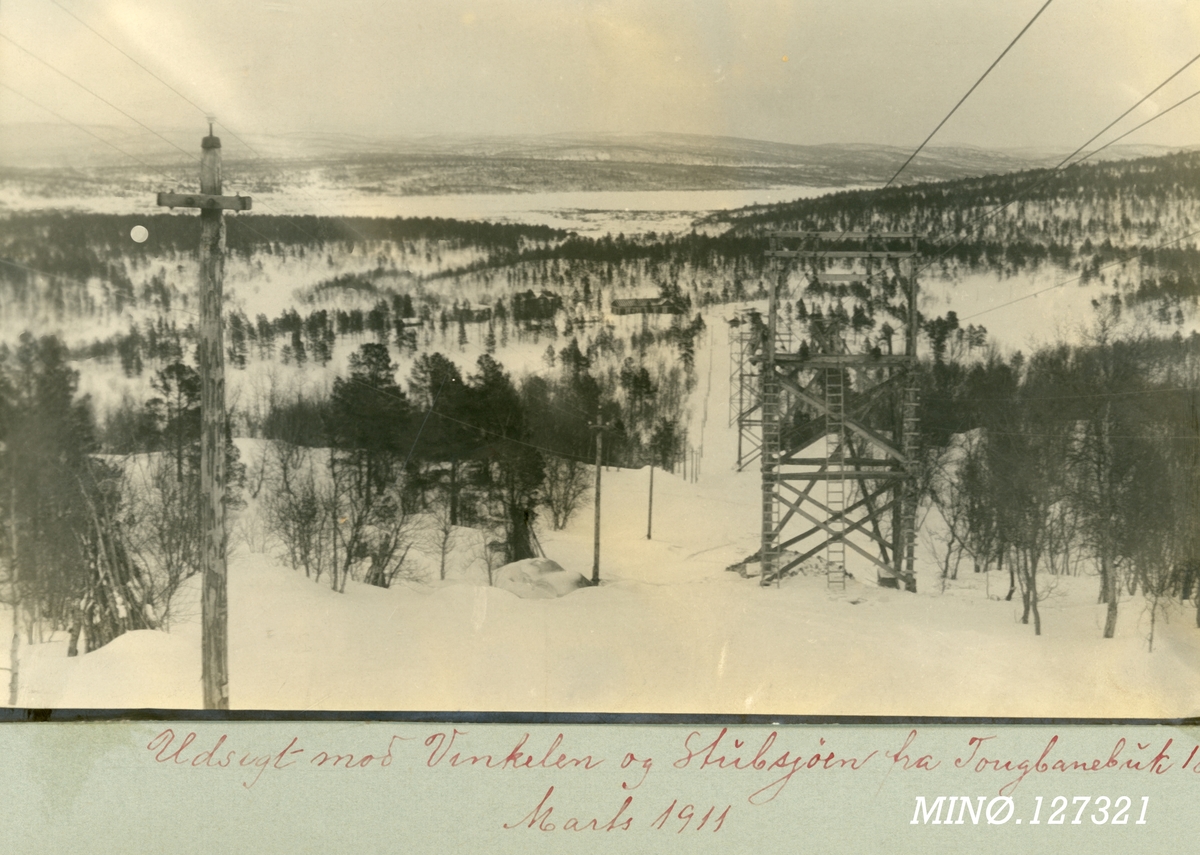 "Udsigt mod Vinkelen og Stubsjøen  fra Tougbanebul.Mars 1911"