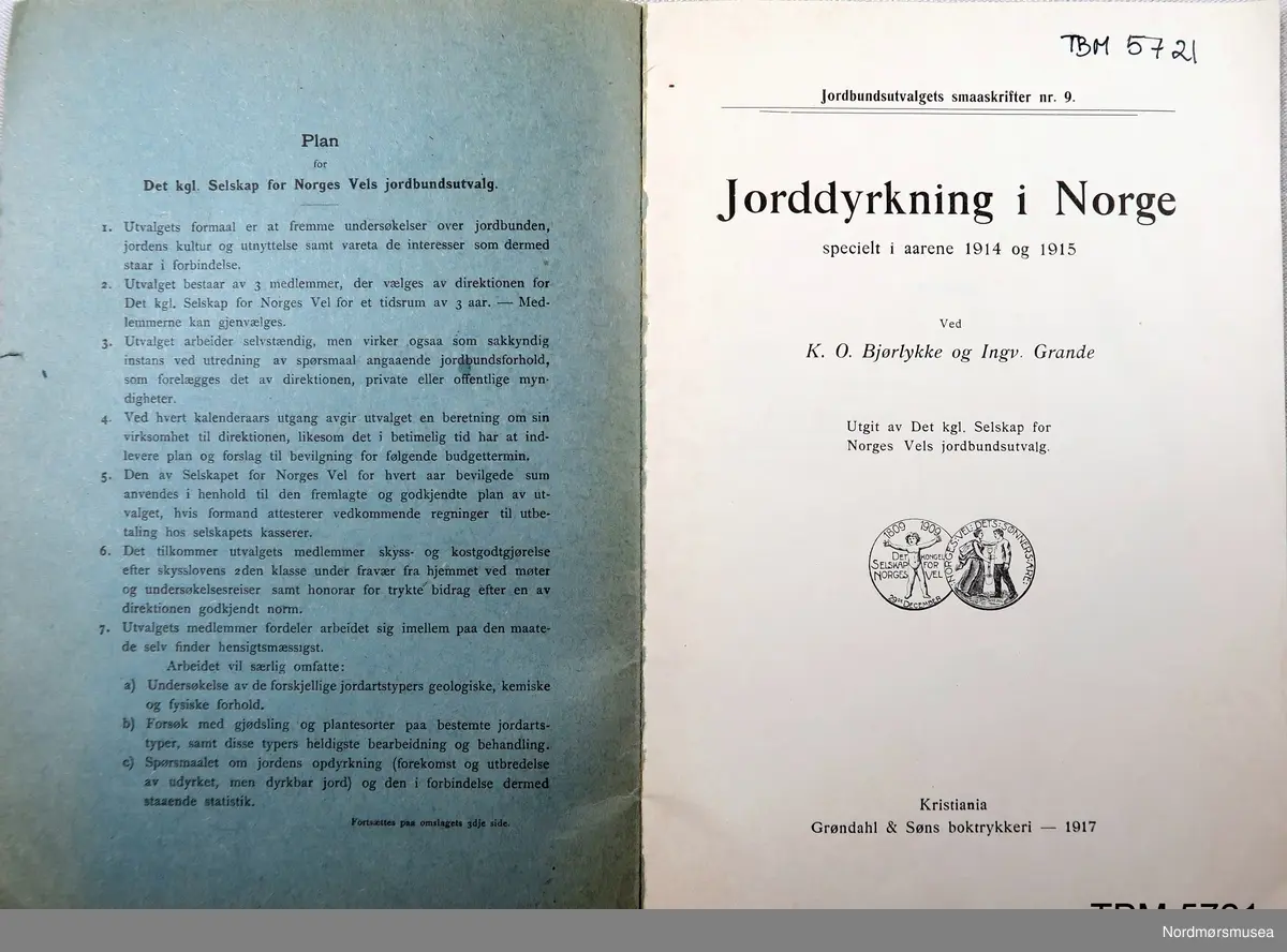 Lite, blått hefte, ca 80 sider. Jordbundsutvalgets smaaskrifter nr. 9