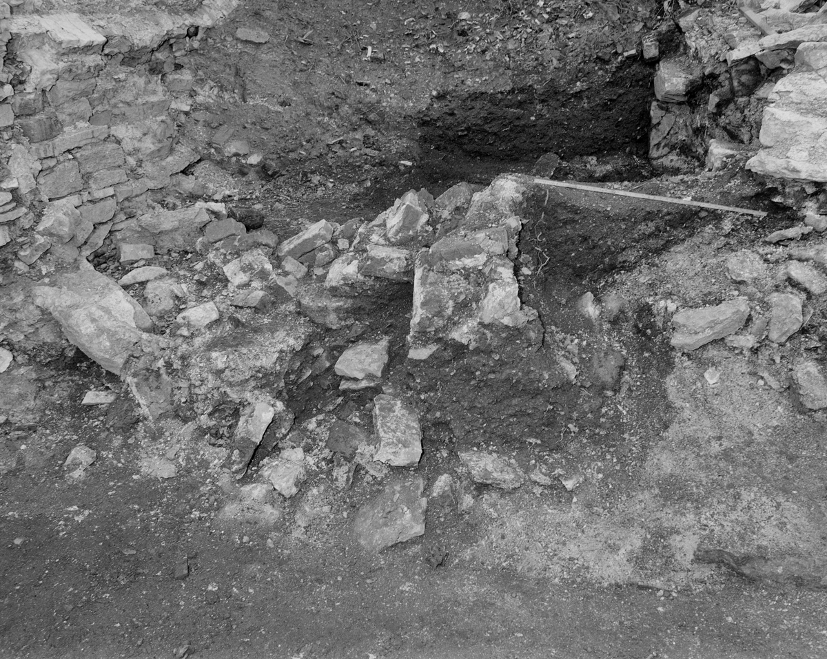 Arkeologiske undersøkelser i kjellerruin vest for drengestua 1986-1989. Utgravning av østre deler av kjelleranlegget i 1988.