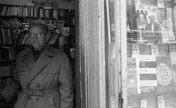 BokVicke i dörren till Antikvariat Bokfenix, Drottninggatan 