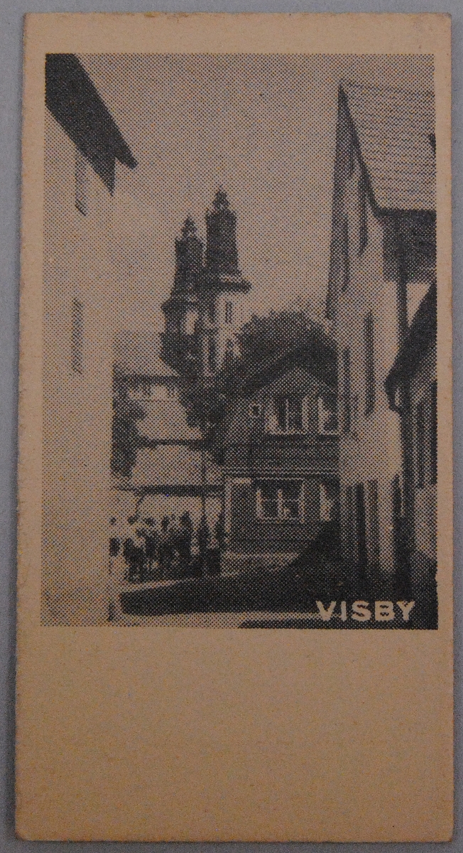 Viktbiljett i edmondsonformat med fotomotiv på ena sidan samt datum och vikt tillsammans med instruktioner på den andra.

Motivsidan har ett foto i stående format med bildtexten "VISBY" i nederkanten. Fotot är taget norrut från Ryska gränd strax söder om Övre och Nedre Finngränd med Domkyrkan i fonden. I bildens mitt syns gaveln på Övre Finngränd 1 och till vänster om det en grupp barn. Nedanför fotot finns en tom yta där det vanligen brukar finnas text eller stämplat datum.

Den andra sidan har förtryckt text i svart och stämplade siffror i lila. Till vänster finns datumet följt av en pil som pekar mot en vågskala med vikttalen ovanför varandra.