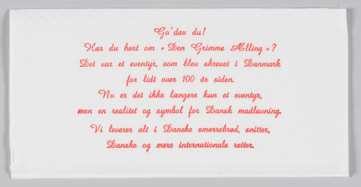 En tegning av en ælling og reklame for restaurant Den Grimme Ælling på St. Hanshaugen.

Samme reklame for Den Grimme Ælling på MIA.00007-004-0188.