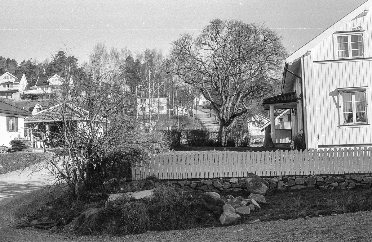 Kongeveien i Ås gjennom Nordby fra Landbrukshøyskolen, Ås kirke og Riisallene til Nordby. Under dalsbroen. Husmannsplassen Egge, like sør for Melby. Vidar Aasheim tv. og Erik Aas jr. i mørk vinterfrakk.