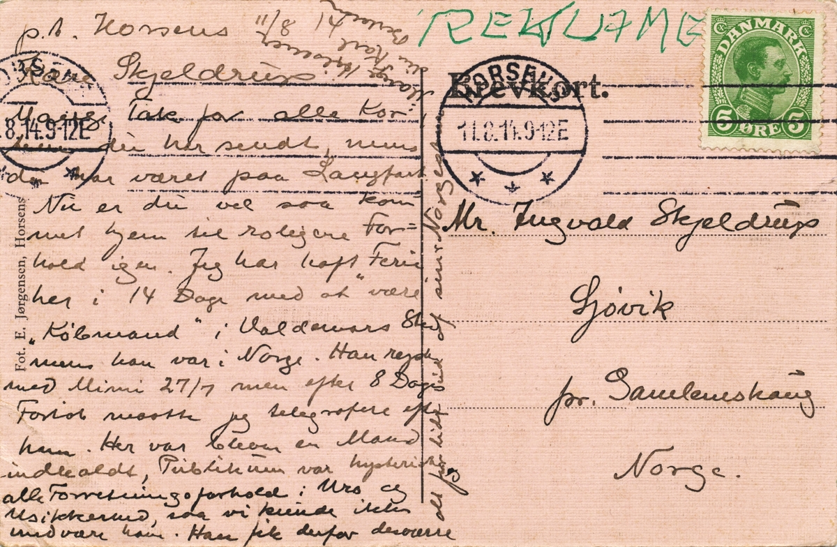 Postkortmotiv fra Horsens kontante Colonialforretning ved Valdemar Berlelsen.