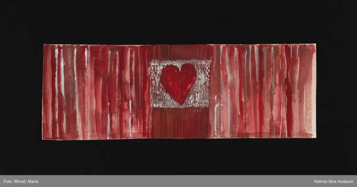 Hjärta inuti vit kvadrat, på röd bakgrund. Titel: "Störst är kärleken".